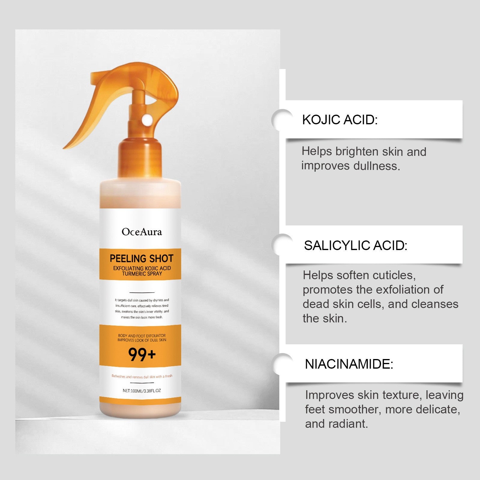 Body Keratin Care Kojic Acid Turmeric Spray: Gently Exfoliating Peeling Shot– Hydrates and Nourishes your skin, Suitable for All Skin Types