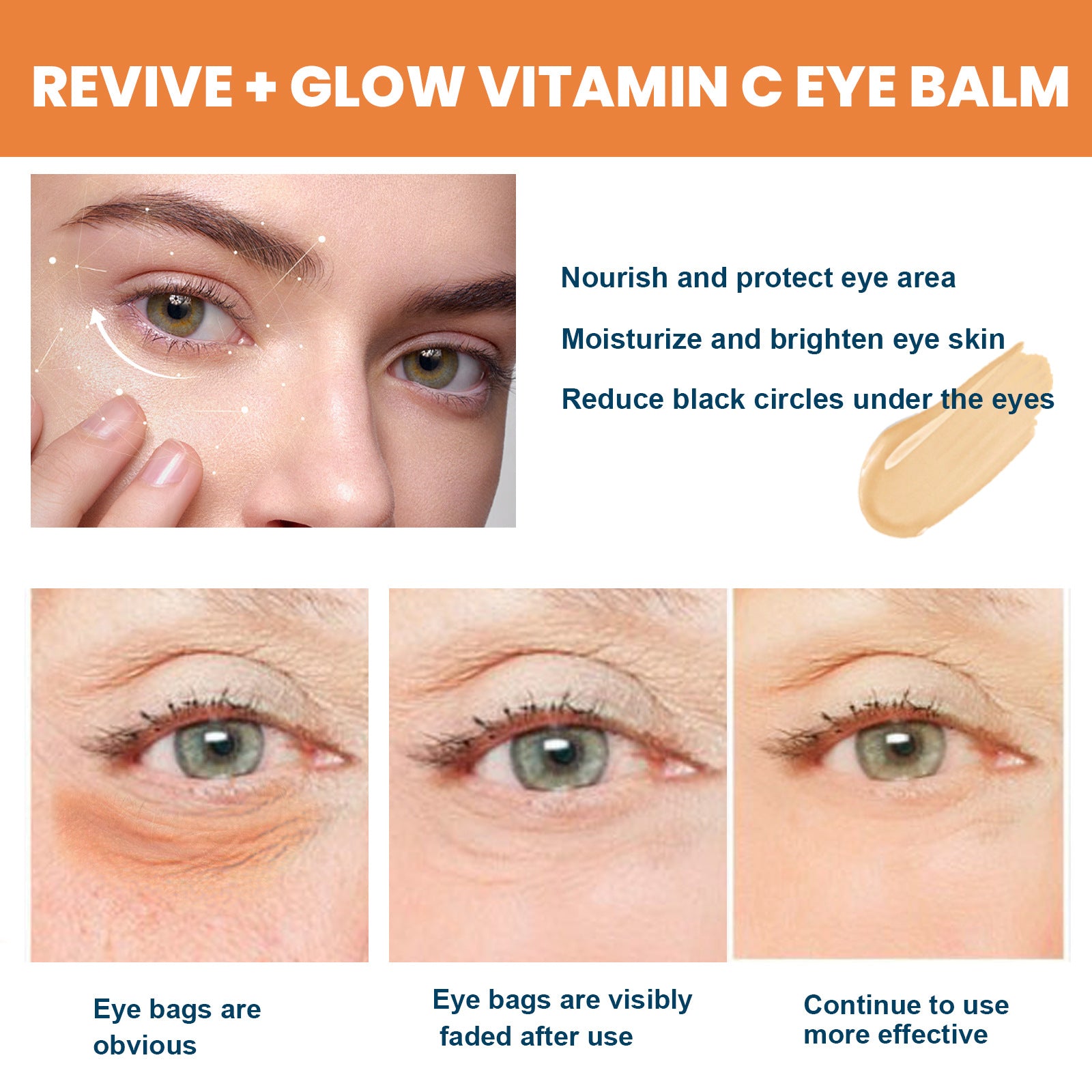 Revive Glow Vitamin C Eye Balm, Hydrating Eye Cream, Glow Eye Balm Stick, Brightening and Reducing Dark Circle, Reduces Puffiness