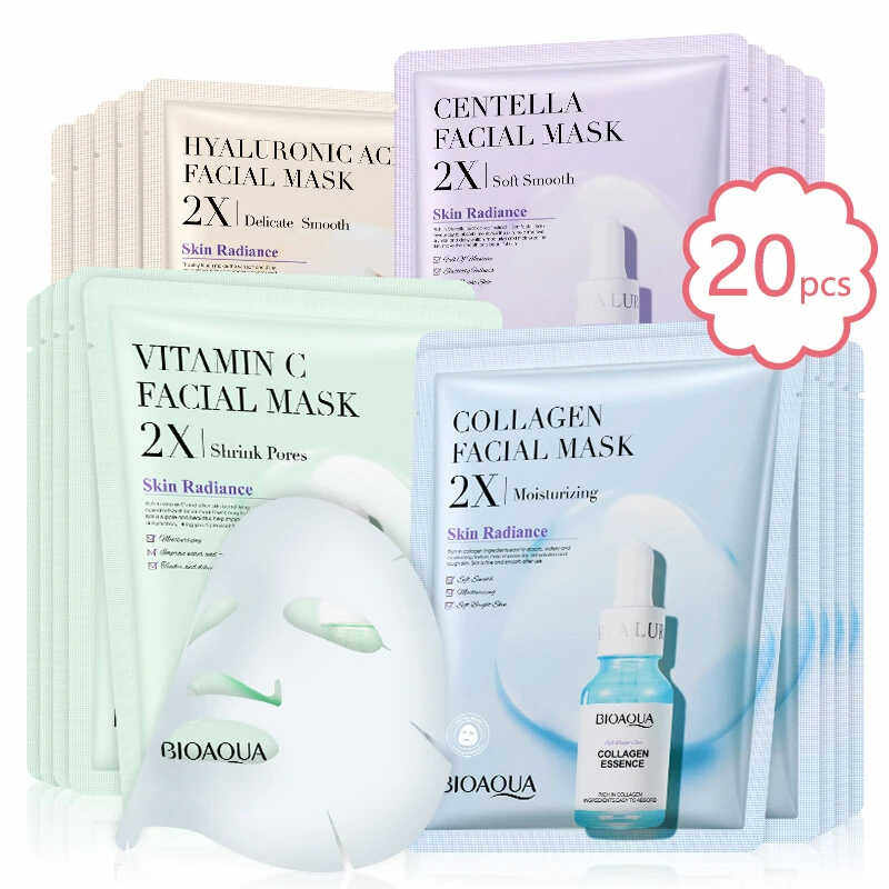 Facial Sheet Face Mask Variety Set Classic Authentic Korean Moisturizing Skincare (20-Pack)