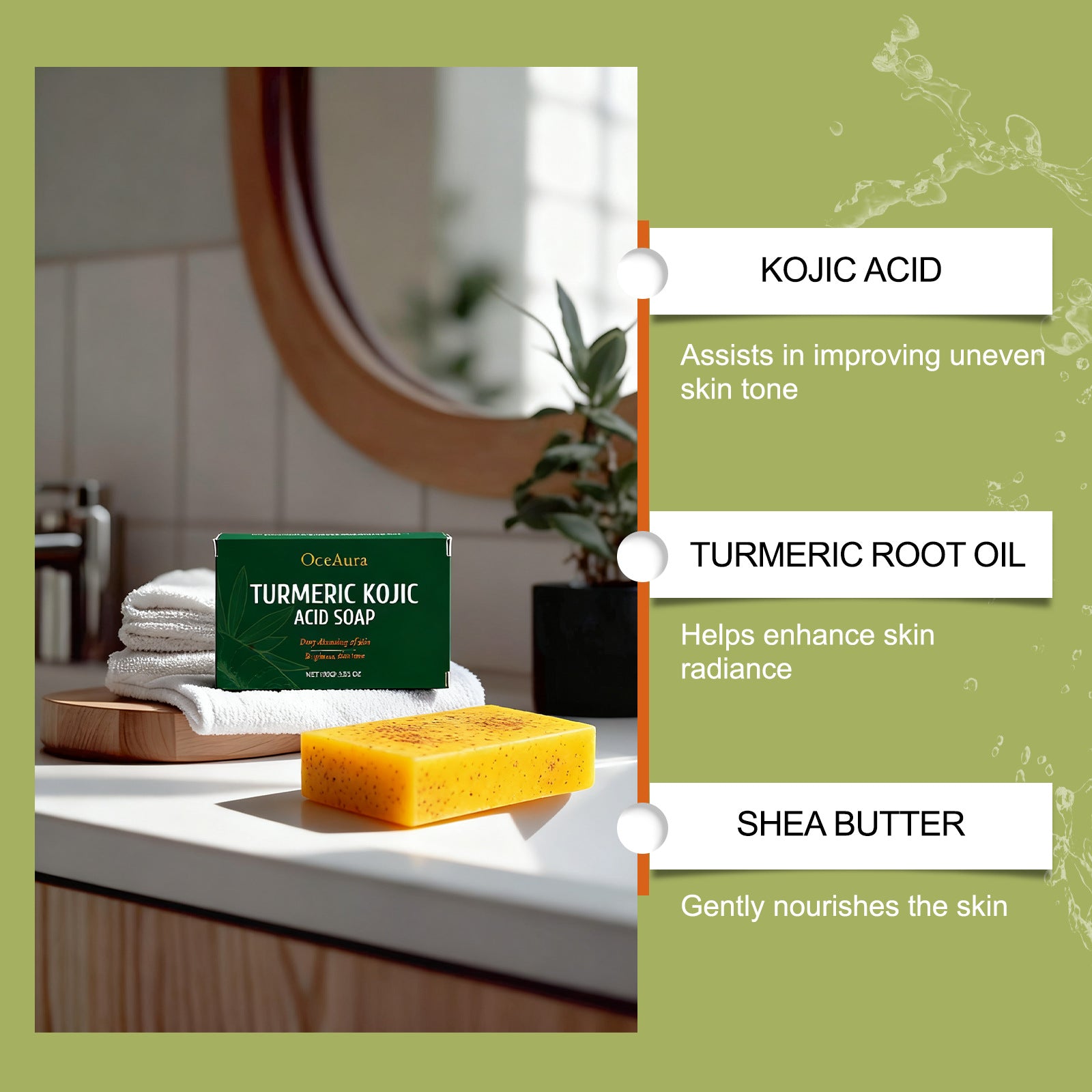 Turmeric and Kojic Acid Soap Bar for Dark Spots Brightening & Moisturizing
